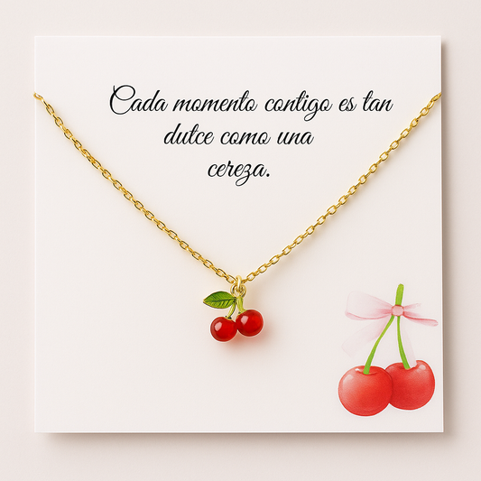 Collar Cerezas Dorado con Mensaje